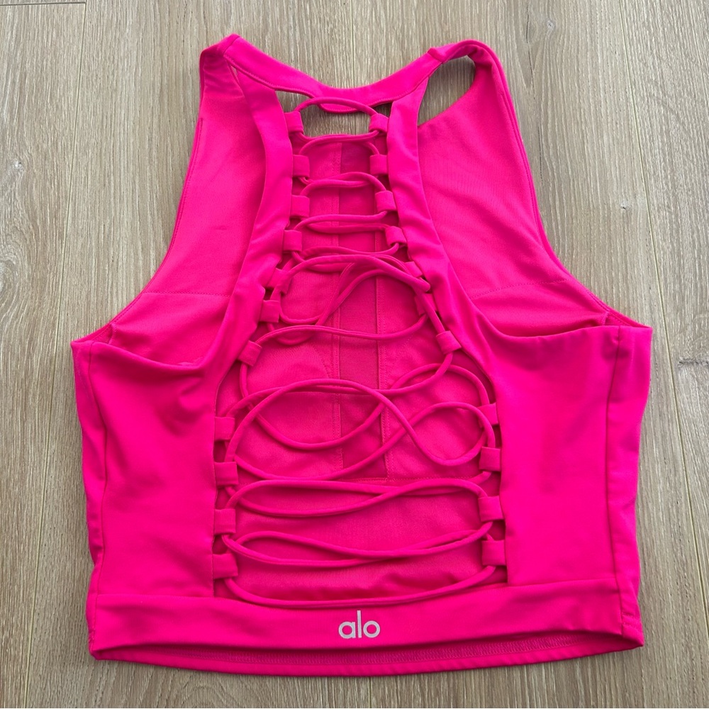 Alo Yoga Movement Longline Strappy Back Sports Bra Hot Pink Size Medium - Picture 3 of 6